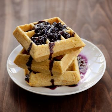 Cornmeal Waffles with Blue'Beer'y Compote