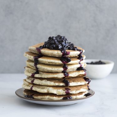 Lemon Poppyseed Pancakes with Blueberry Compote