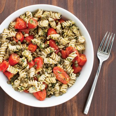 Pesto Pasta with Blistered Tomatoes and Capers