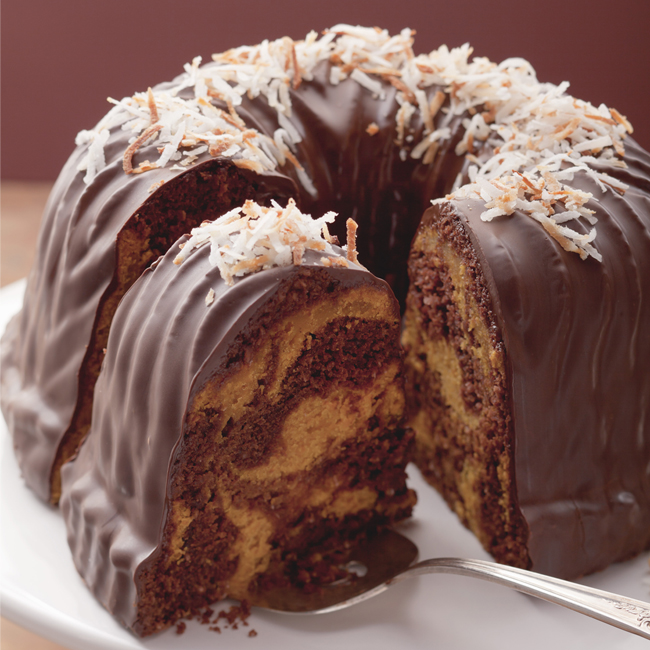 Chocolate-Coconut and Pumpkin Marble Bundt