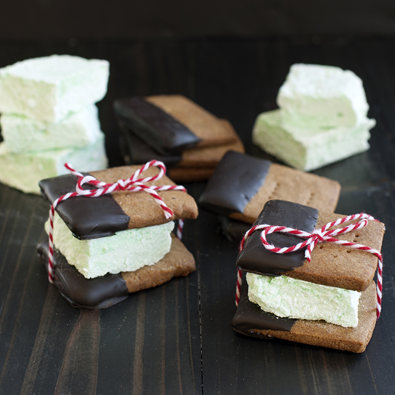 Holiday S’more Kit with Mint Marshmallows and Chocolate Dipped Graham Crackers