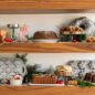 Holiday Shelves with cakes and decorations