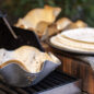 Tortilla bowl maker on grill with grilled tortilla