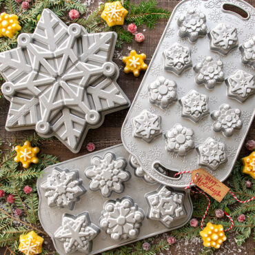 Snowflake Cake Pans in holiday scene