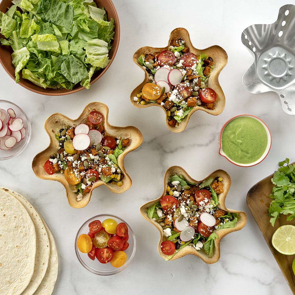 Southwest Sweet Potato Tortilla Salad Bowls with Avocado Cilantro Dressing