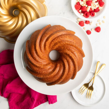 Golden swirl bundt cake  baked in Nordic Ware aluminum bundt pan