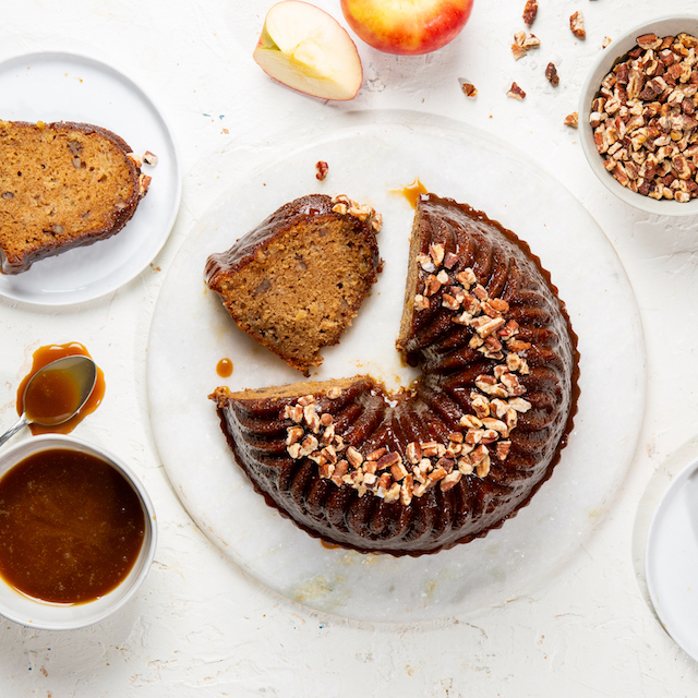 Apple Pecan Spice Bundt with Toffee Glaze