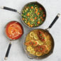 A overhead group image of all the different sizes of skillets in the Verde cookware line.