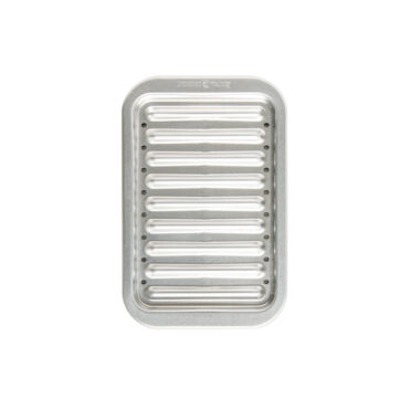 Nordic Ware aluminum broiler pan set with ribbed rack and rectangular drip tray, natural silver finish