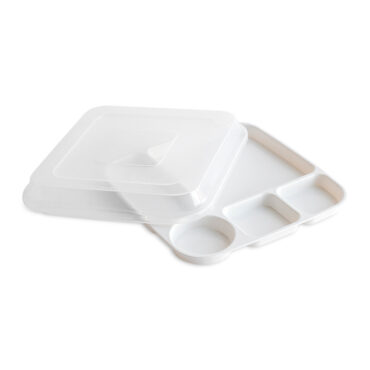Divided Plate with Lid White Sweep