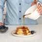 Pouring syrup onto pancakes with Micro Mix & Melt Bowl