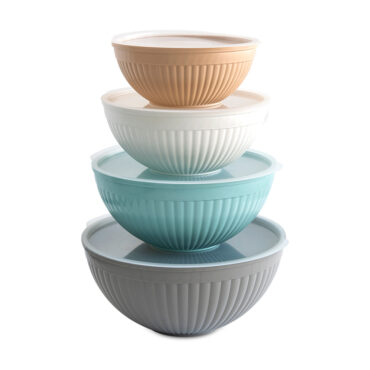 White sweep 8 piece bowl set stacked