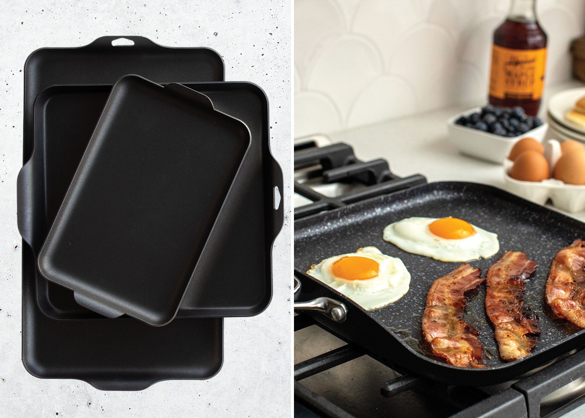 3-Section Non-Stick Cast Aluminum Grill & Griddle Skillet, 11