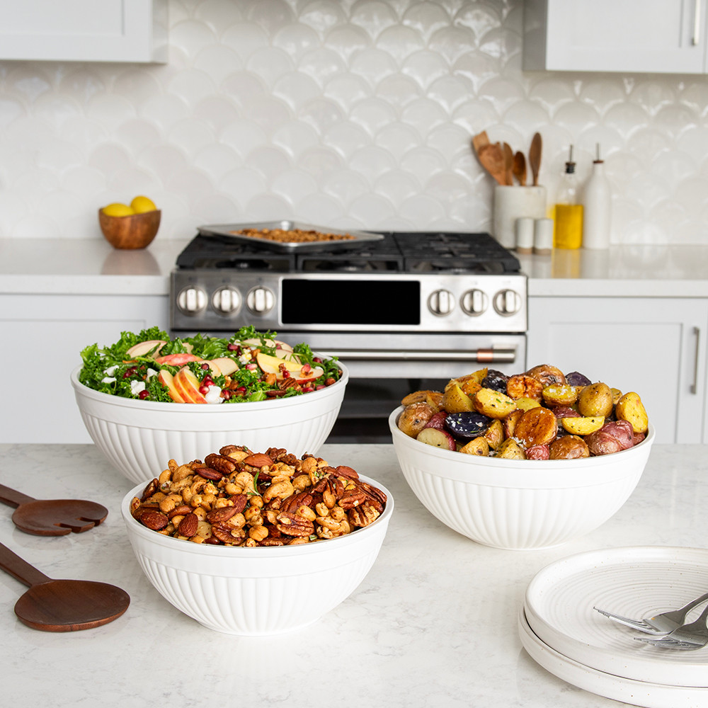 3 Piece Prep & Serve Mixing Bowl Set, White View 2