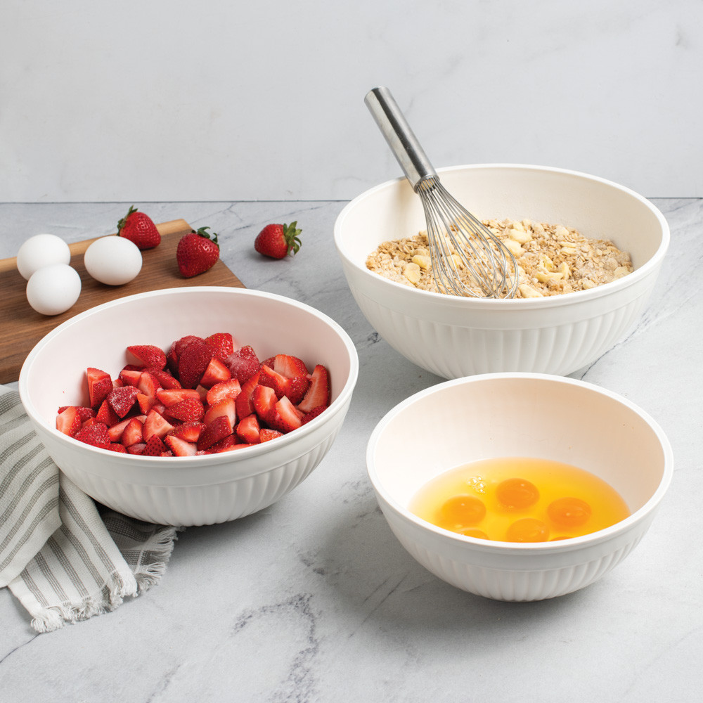 3 Piece Prep & Serve Mixing Bowl Set, White | Microwave Safe Bowls