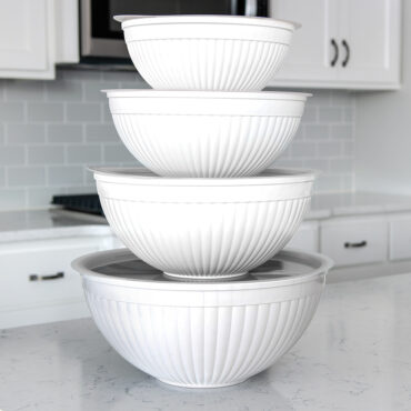 Stacked 8 piece bowl set in kitchen
