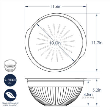 Colander with Bowl Dimensional Drawing