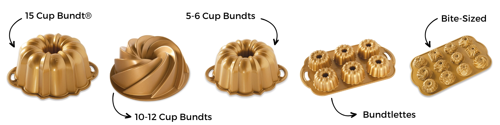 Bundts in different shapes and sizes