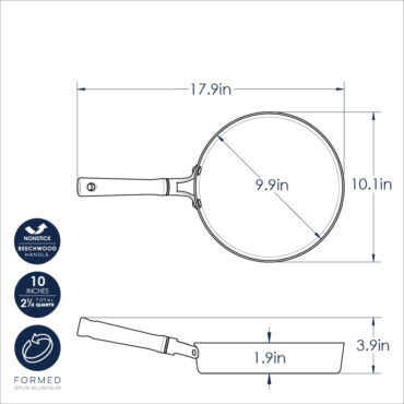 Nordic Ware 10-inch ceramic nonstick skillet in cardamom color with sloped sides and black handle