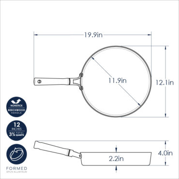 Nordic Ware 12-inch ceramic nonstick skillet in cardamom color, round with sloped sides and long handle