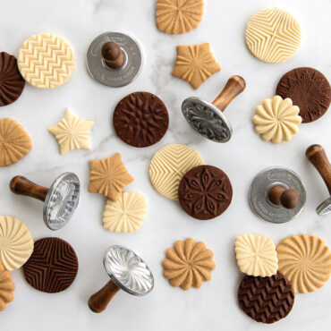 Geo cookies, pleated cookies, and starry cookies with stamps
