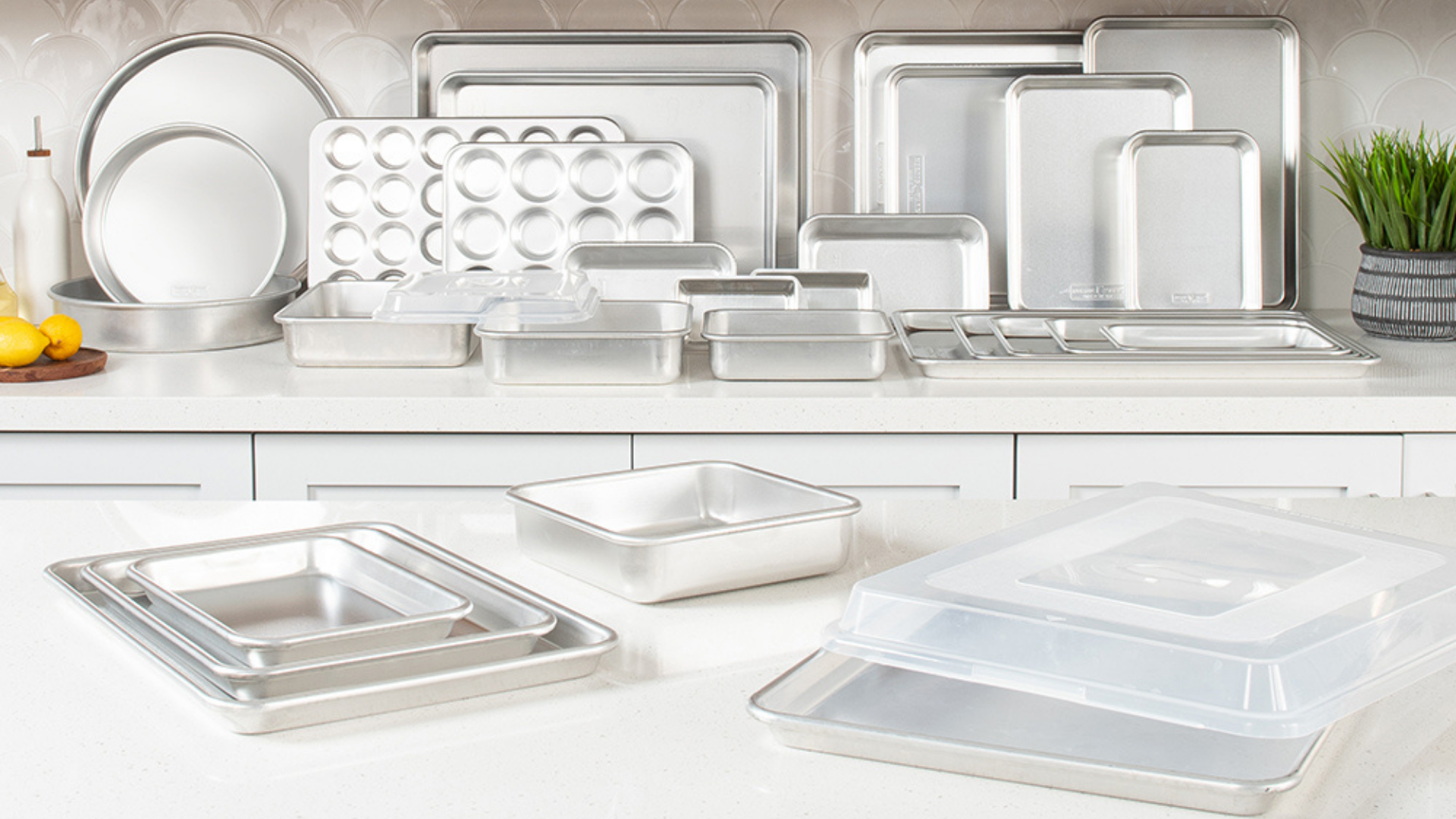 Nordic Ware’s Naturals® Aluminum Bakeware collection displayed in a kitchen. 