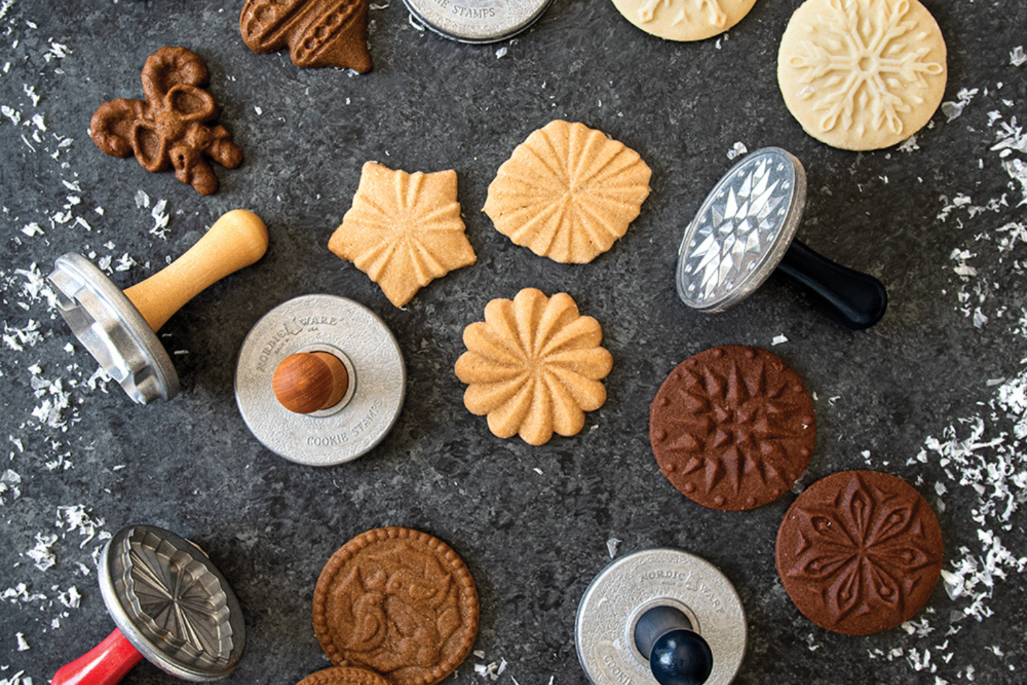 Stamped cookies with Nordic Ware Cookie Stamps.