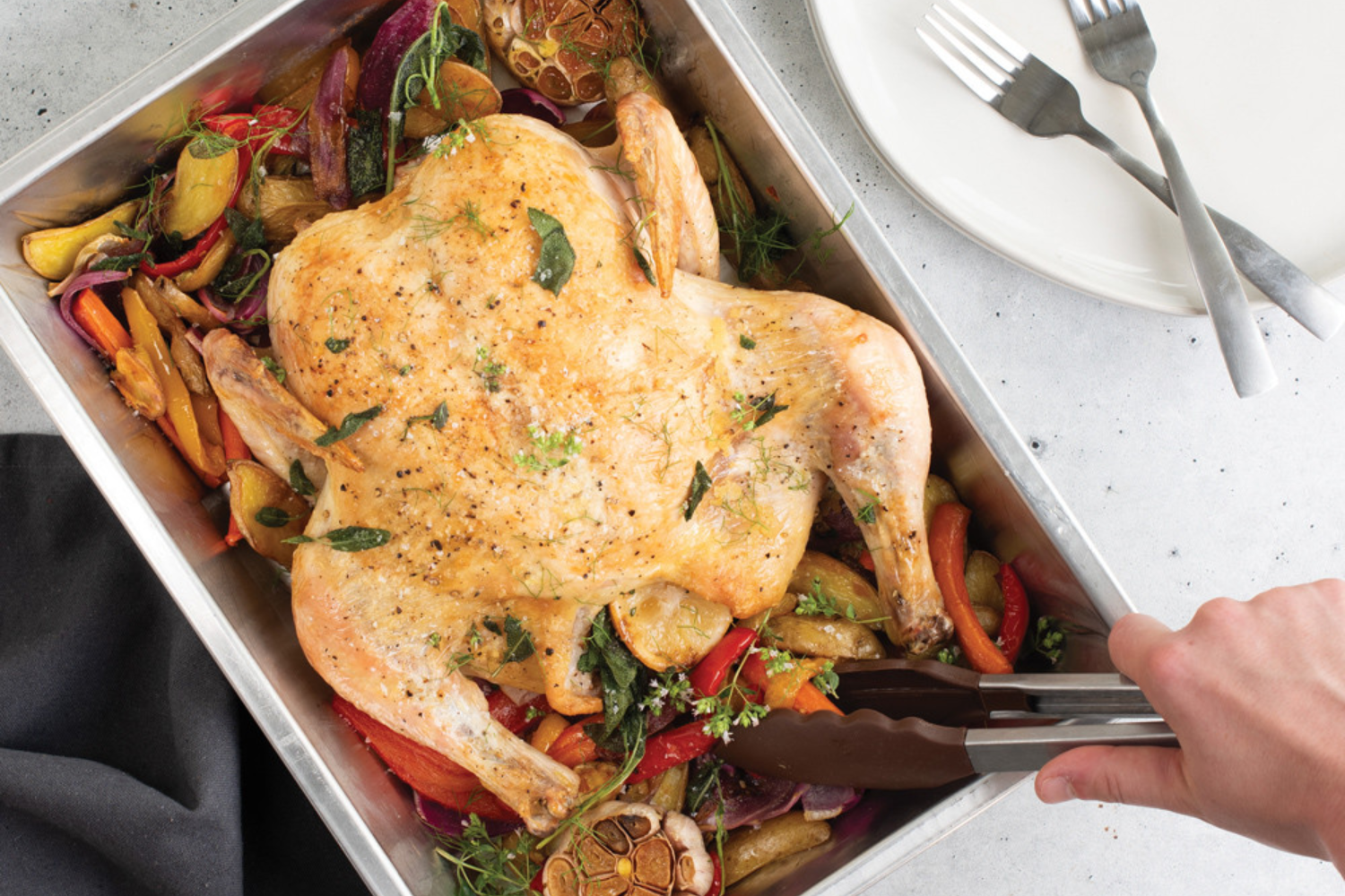 Whole chicken cooked in the Detroit Pizza Pan.