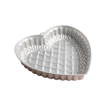 Northern Lights Quilted Heart Pan showing silver nonstick interior