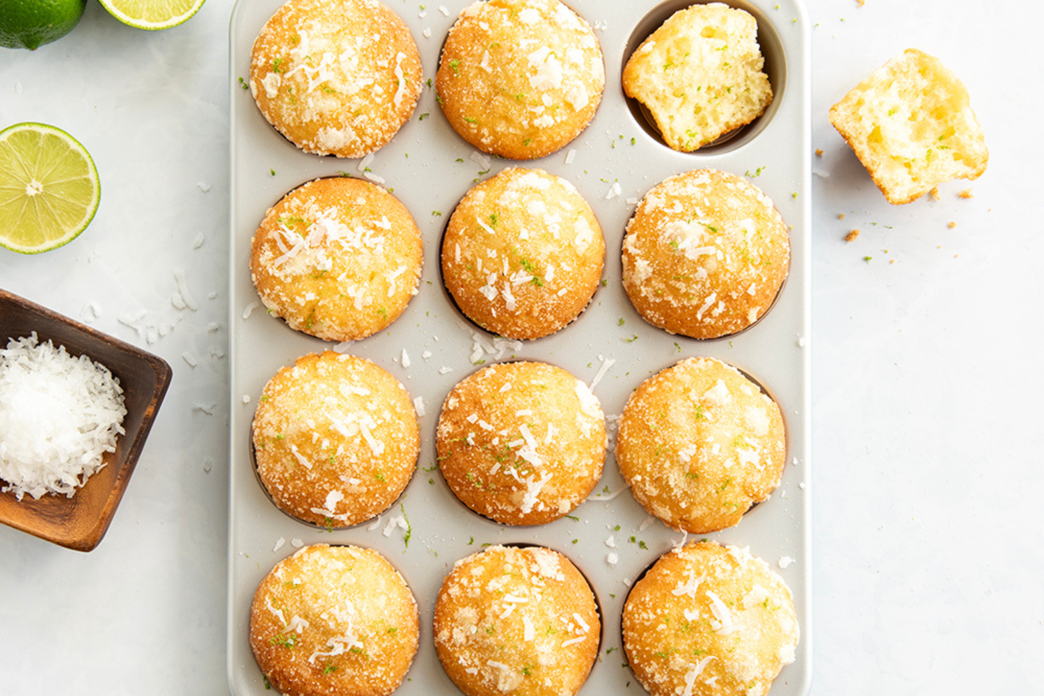 Lime and coconut muffins in Brilliant Bakeware Nonstick Muffin Pan