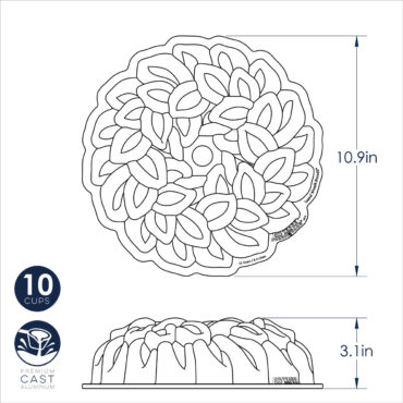 Laurel Wreath Bundt Pan dimensional drawing