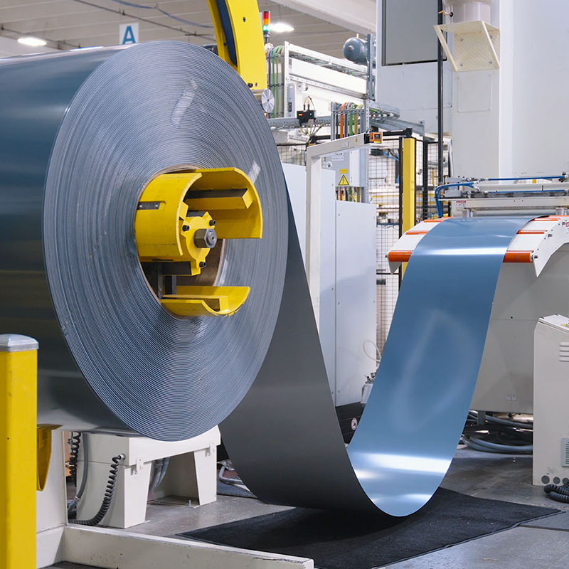 Image of nonstick roll of aluminum in Nordic Ware Factory being made into sheet pans