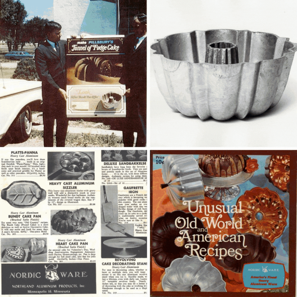 GIF of historic Bundt pan images, Bundt pans in Nordic Ware Factory and lifestyle images of Bundt products