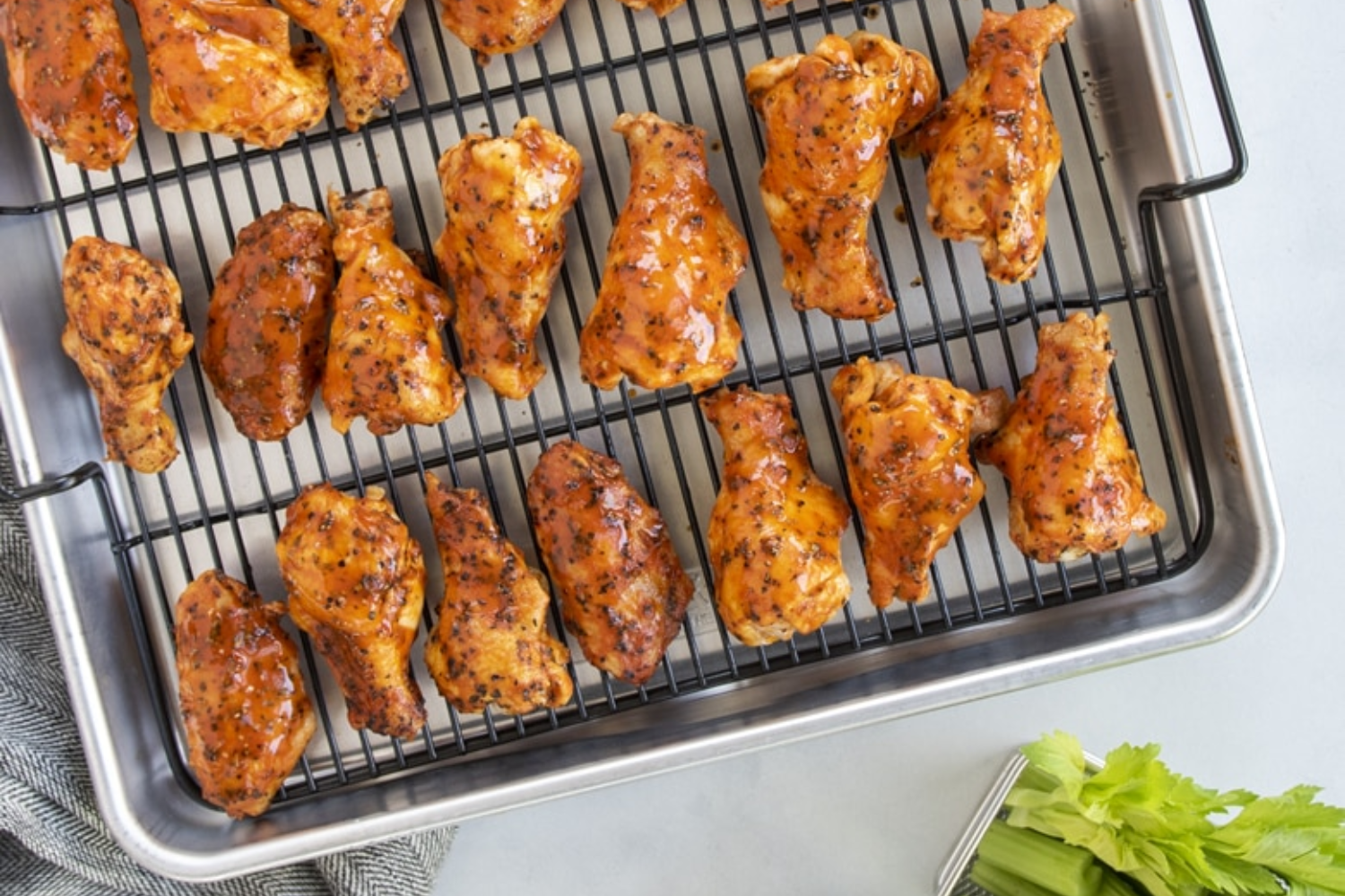Chicken wings and drums cooked on the Extra Large Oven Crisp Baking Tray.