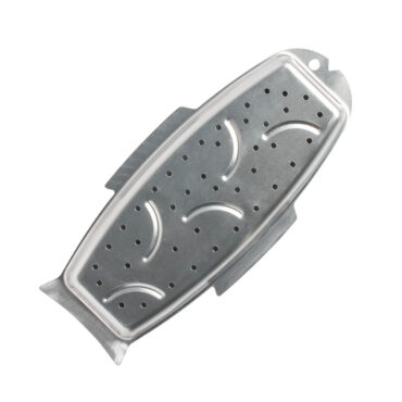 bottom of naturals fish and seafood griller on white background, overhead