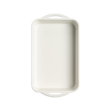 overhead view of cardamom aluminum baking pan with white interior nonstick finish