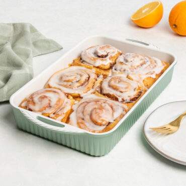 cardamom 7x11 baker with glazed cinnamon rolls