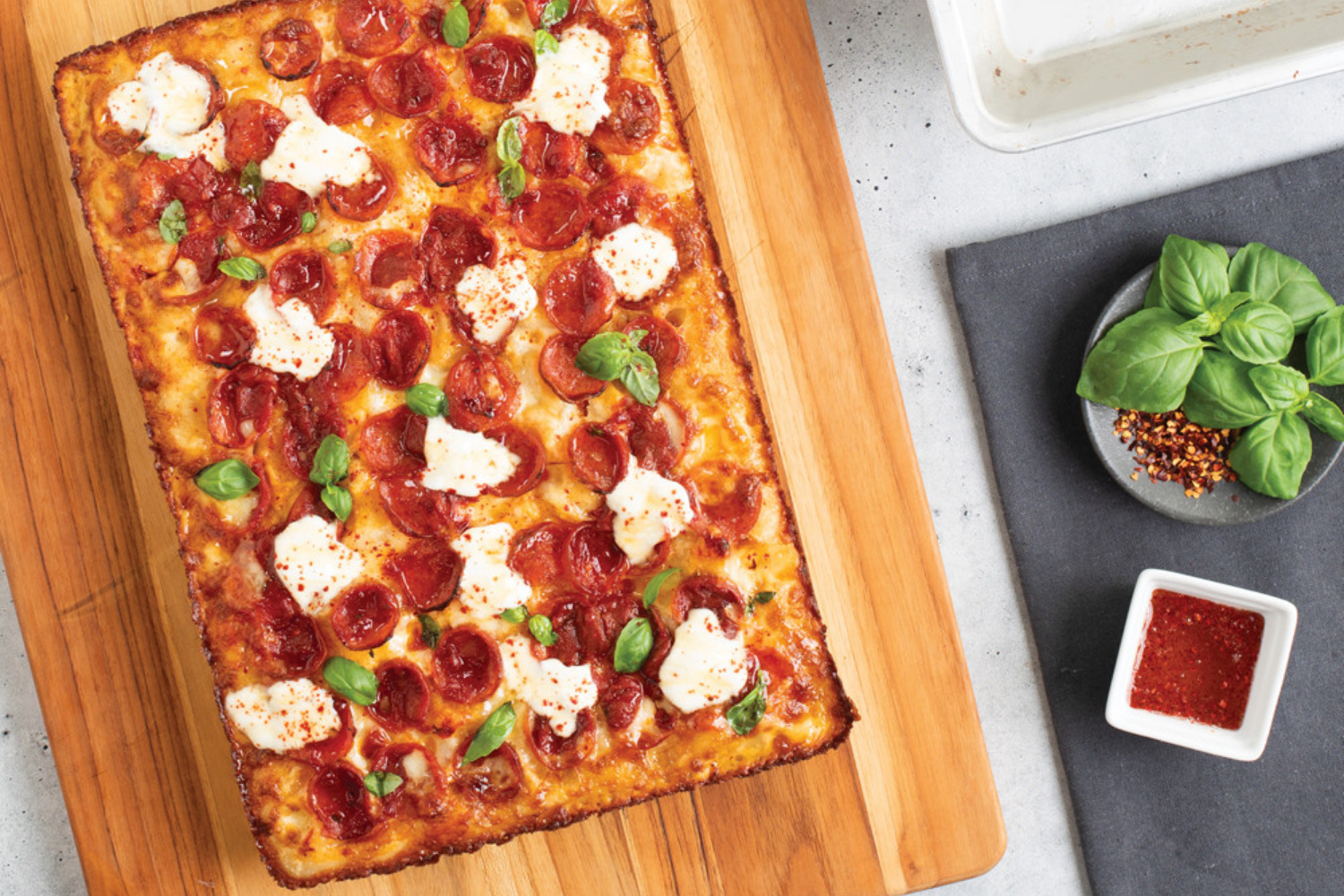 Hot Honey and Ricotta Detroit Style Pizza