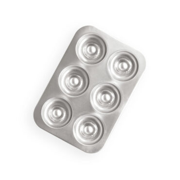 overhead of sourdough bagel pan on white background