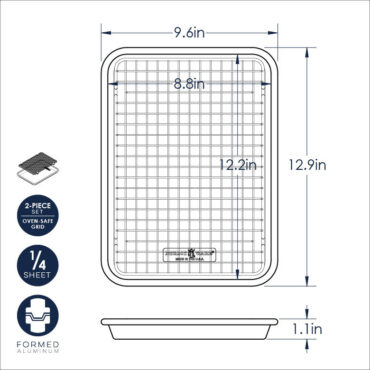 Nordic Ware aluminum quarter sheet pan with black nonstick cooling grid