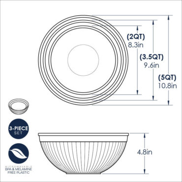 3 piece prep and serve mixing bowl set dimensional drawing