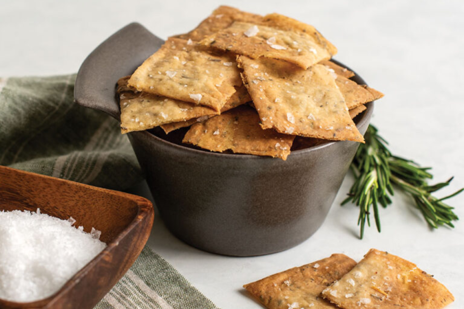 Bowl of sourdough crackers. 