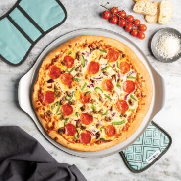 nordic ware aluminized steel pizza & baking steel pan and hot pads with geometric pattern