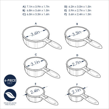 Nordic Ware bundt-shaped measuring cups in translucent sea glass blue technical drawing