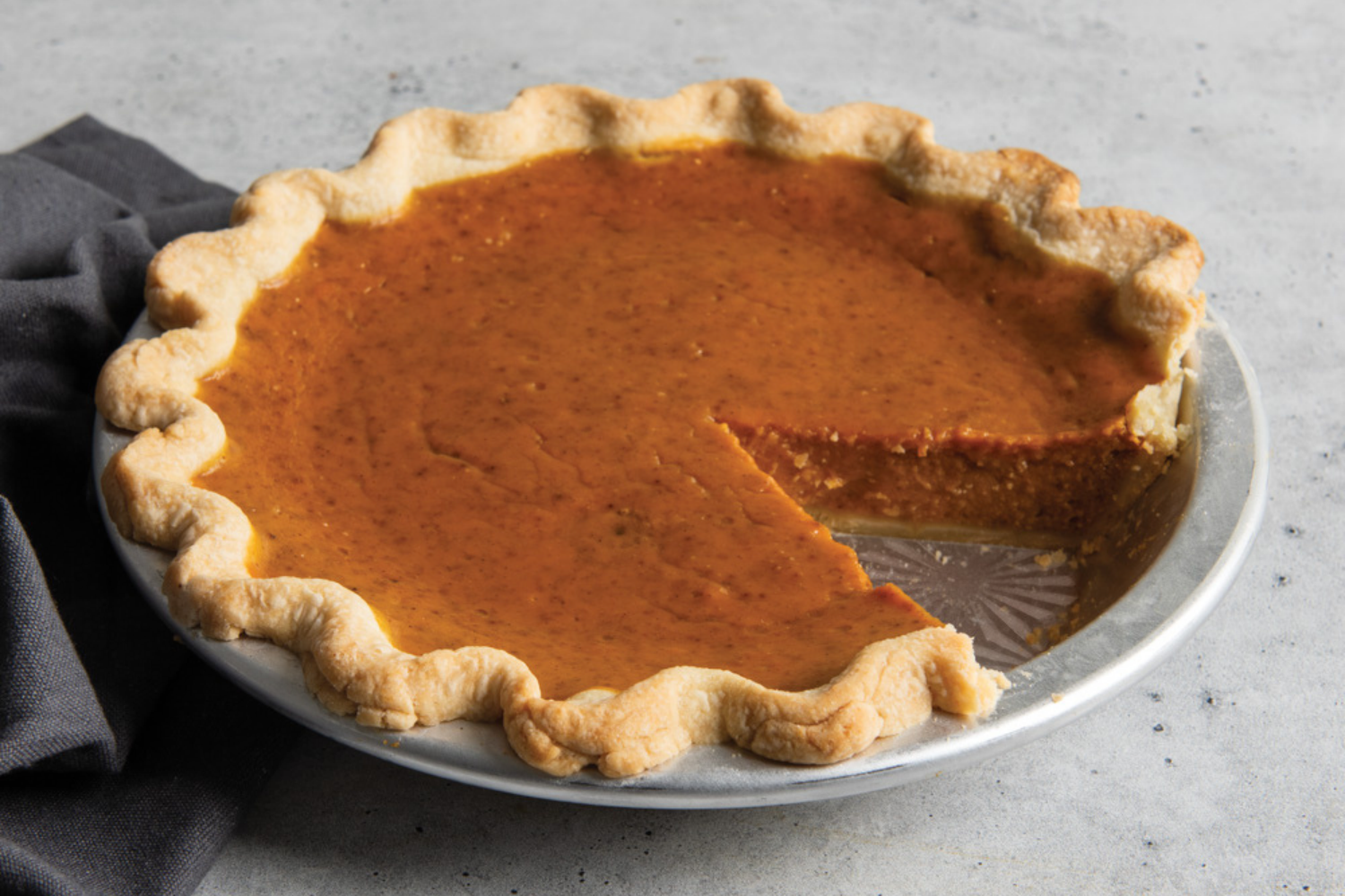 Pumpkin pie made in the Naturals® Vintage Starburst 9 Inch Pie Pan