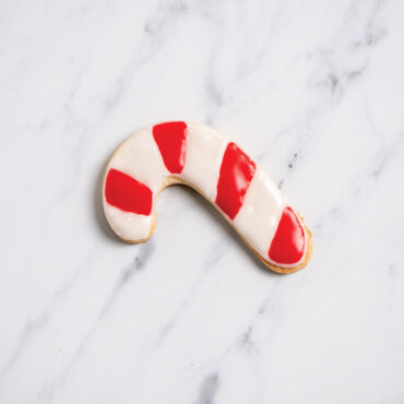 decorated candy cane shaped cookie